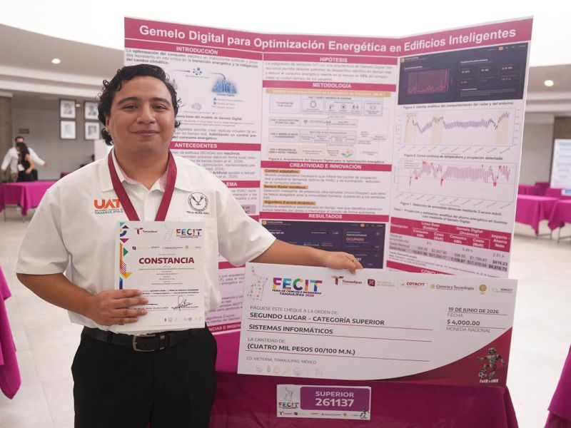 Estudiante de la UAT diseña dispositivo para reducir el consumo eléctrico en edificios