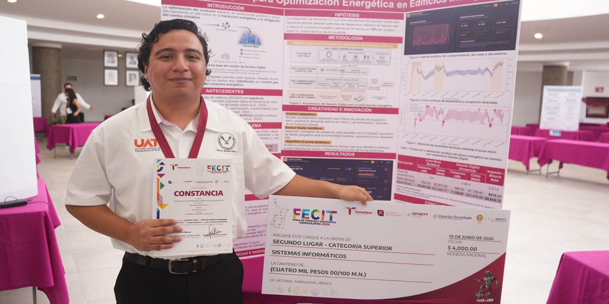 Estudiante de la UAT diseña dispositivo para reducir el consumo eléctrico en edificios