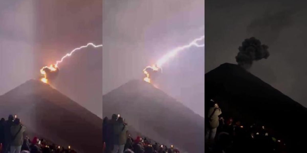 Momento en que rayo alcanzó volcán en Guatemala