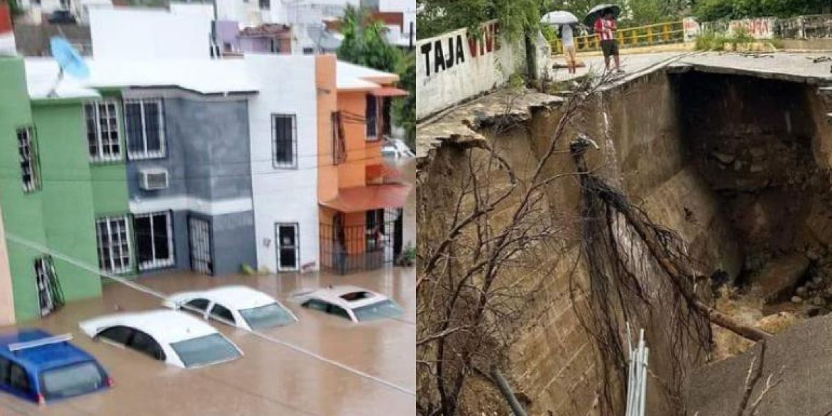 Socavones, inundaciones así Acapulco tras paso de “John”