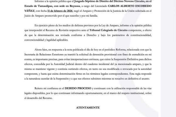 Cabeza de Vaca admite revés judicial y anuncia nueva ofensiva legal