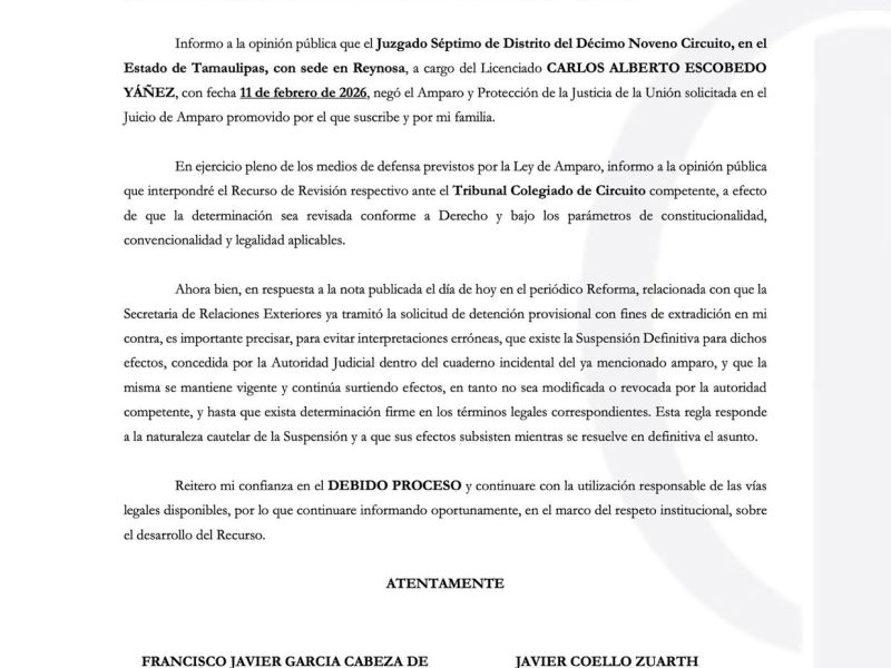 Cabeza de Vaca admite revés judicial y anuncia nueva ofensiva legal
