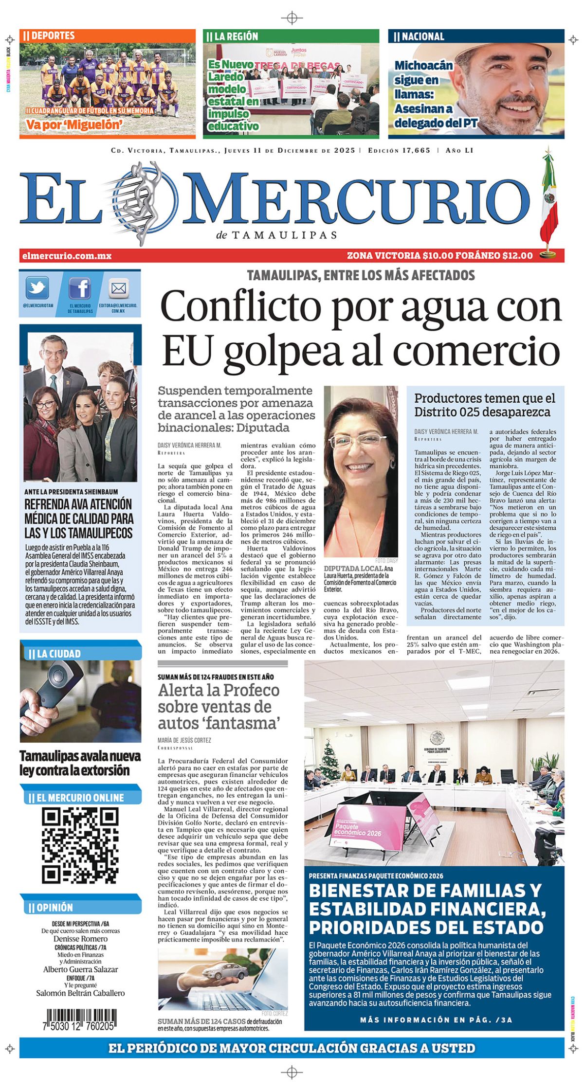 Conflicto por agua con EU golpea al comercio