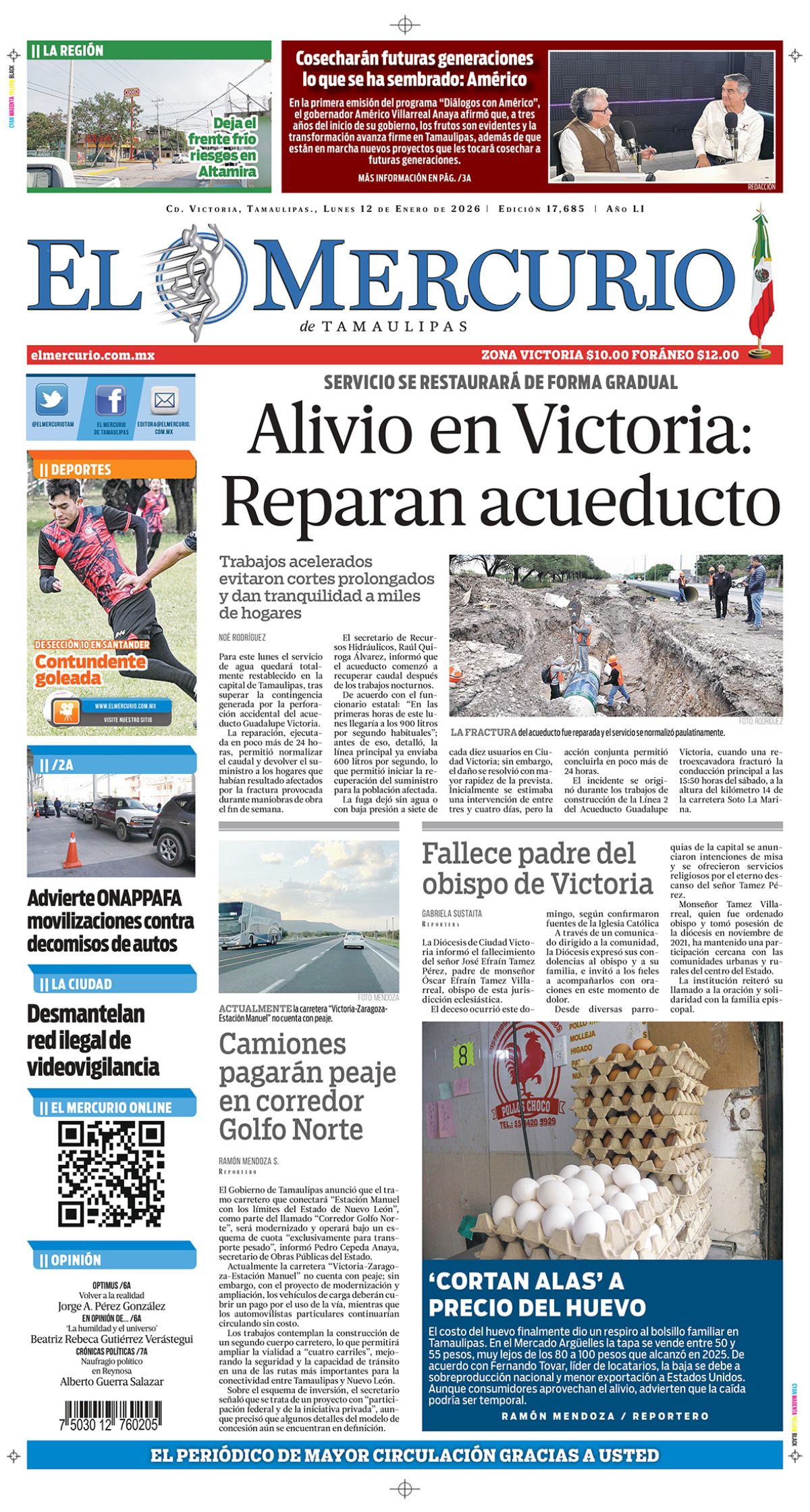 Alivio en Victoria: Reparan acueducto
