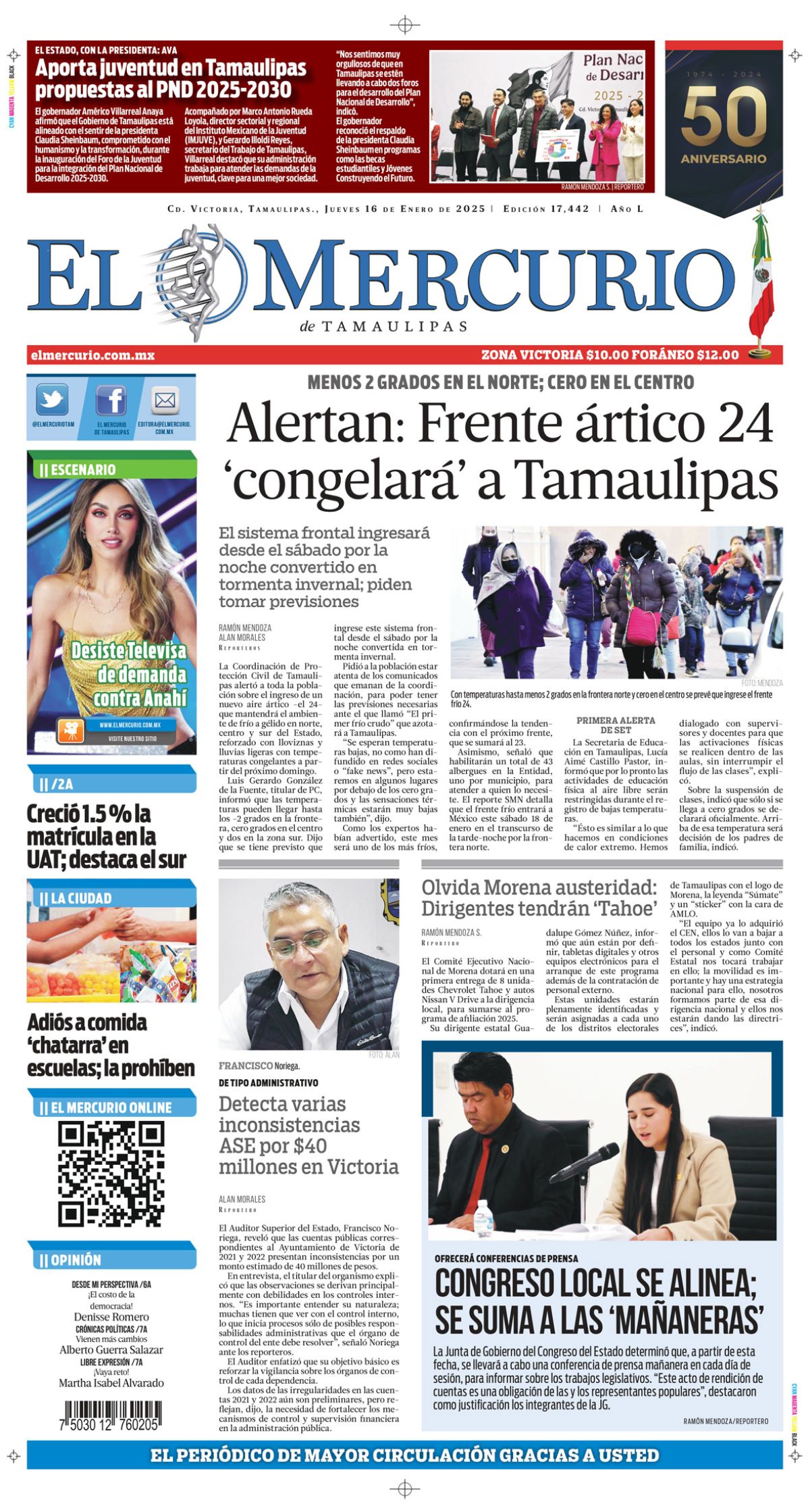 Alertan: Frente ártico 24 ‘congelará’ a Tamaulipas