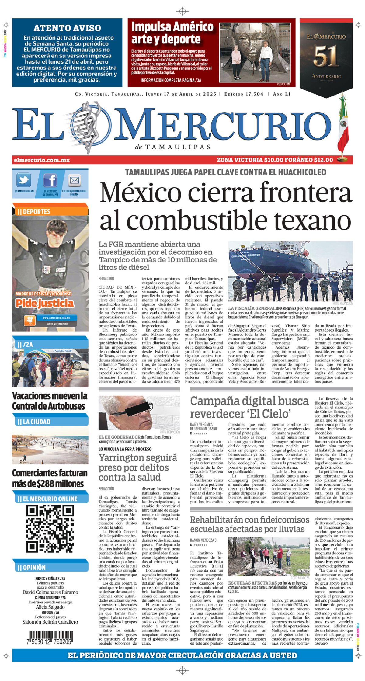 México cierra frontera al combustible texano