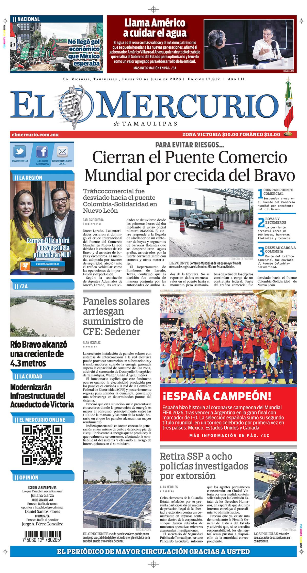 Cierran el Puente Comercio  Mundial por crecida del Bravo
