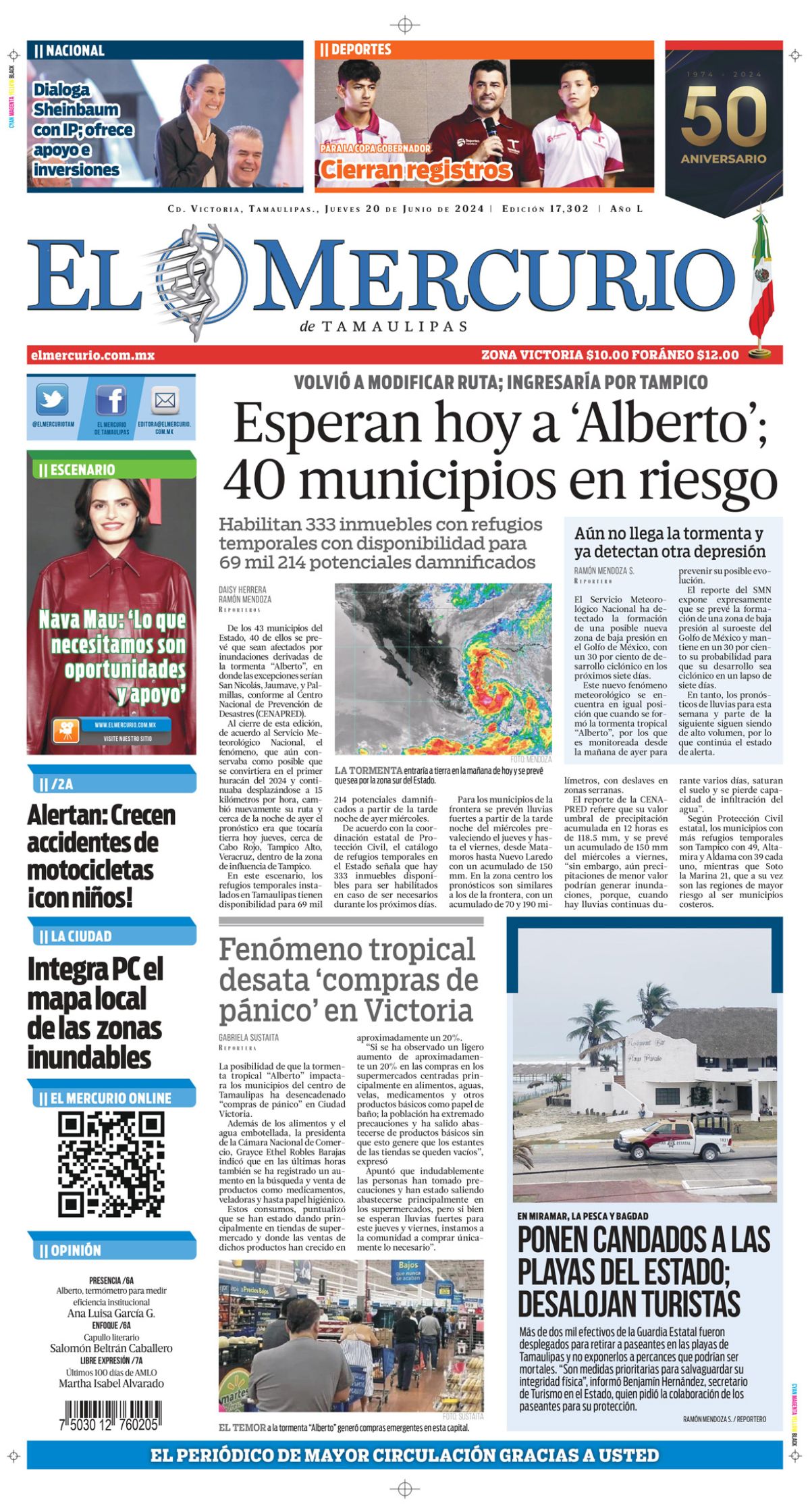 Esperan hoy a ‘Alberto’; 40 municipios en  riesgo