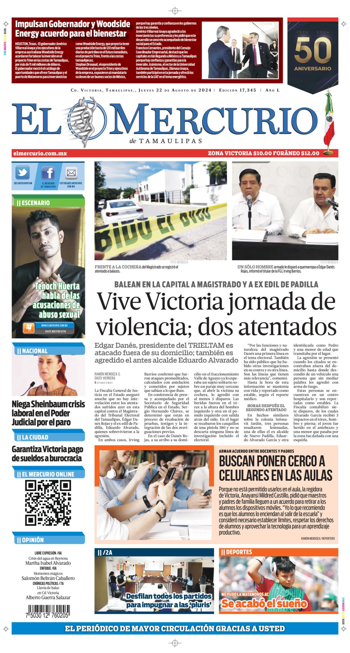 Vive Victoria jornada de violencia; dos atentados