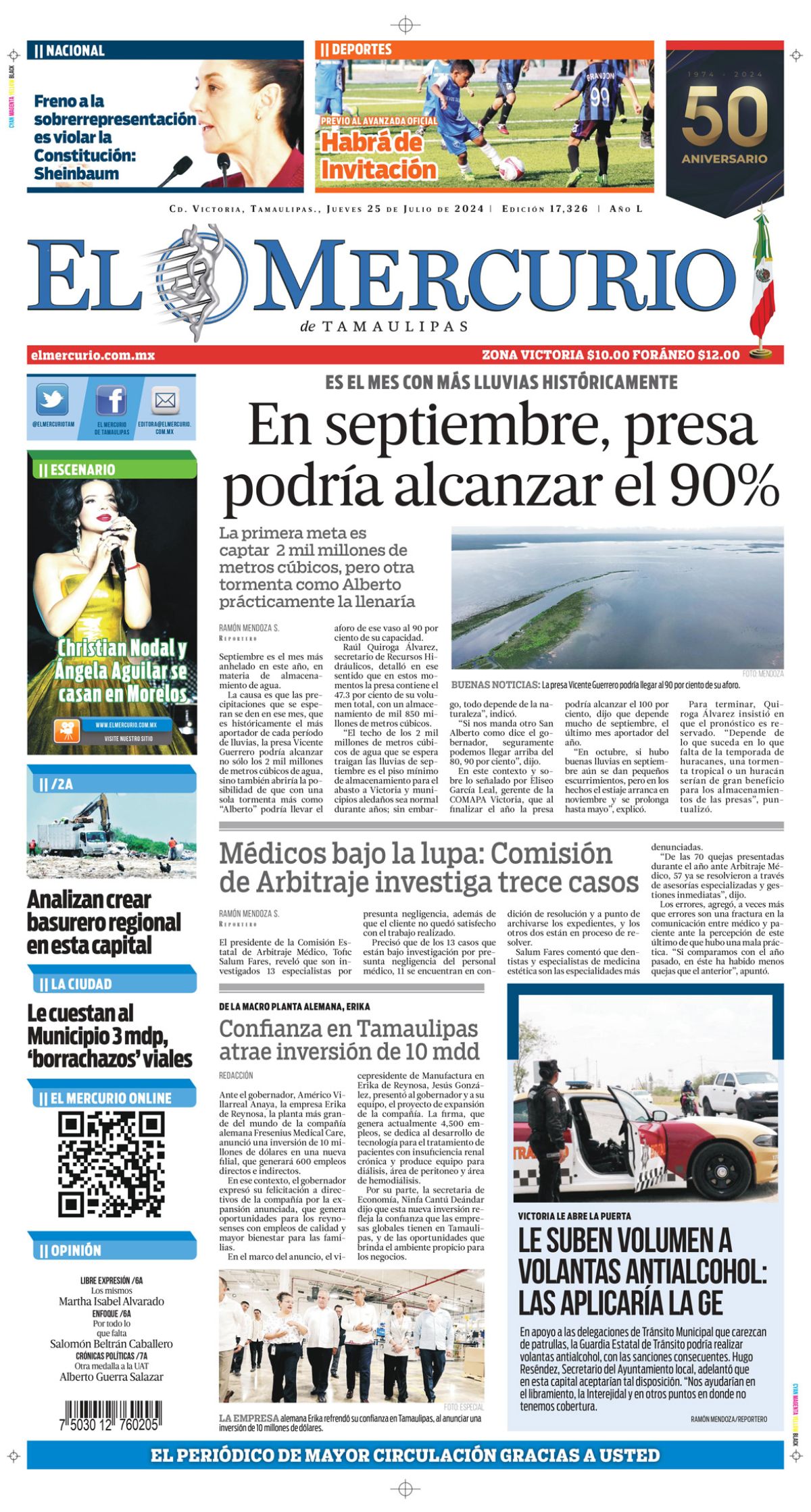 En septiembre, presa podría alcanzar el 90%