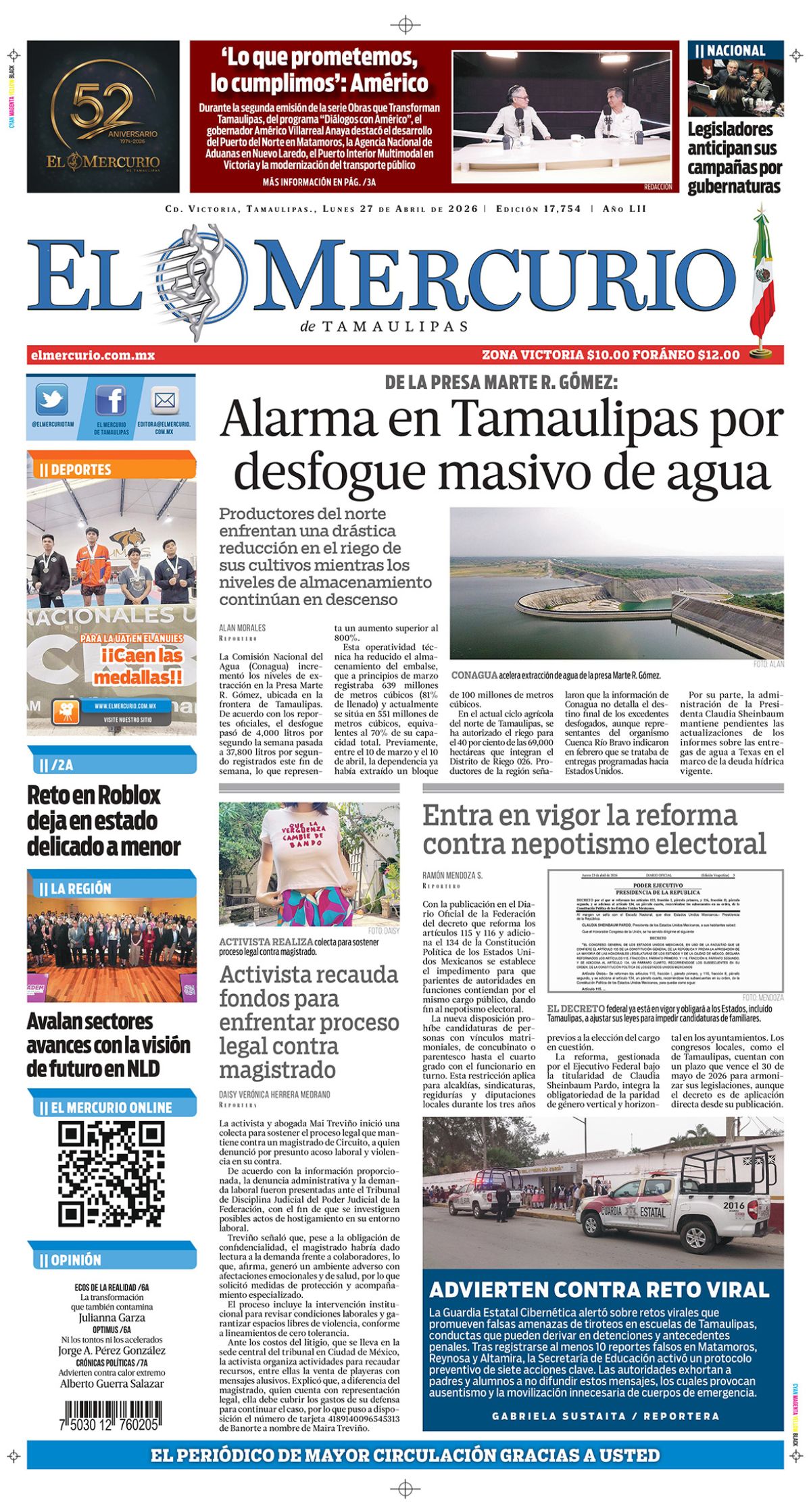 Alarma en Tamaulipas por  desfogue masivo de agua