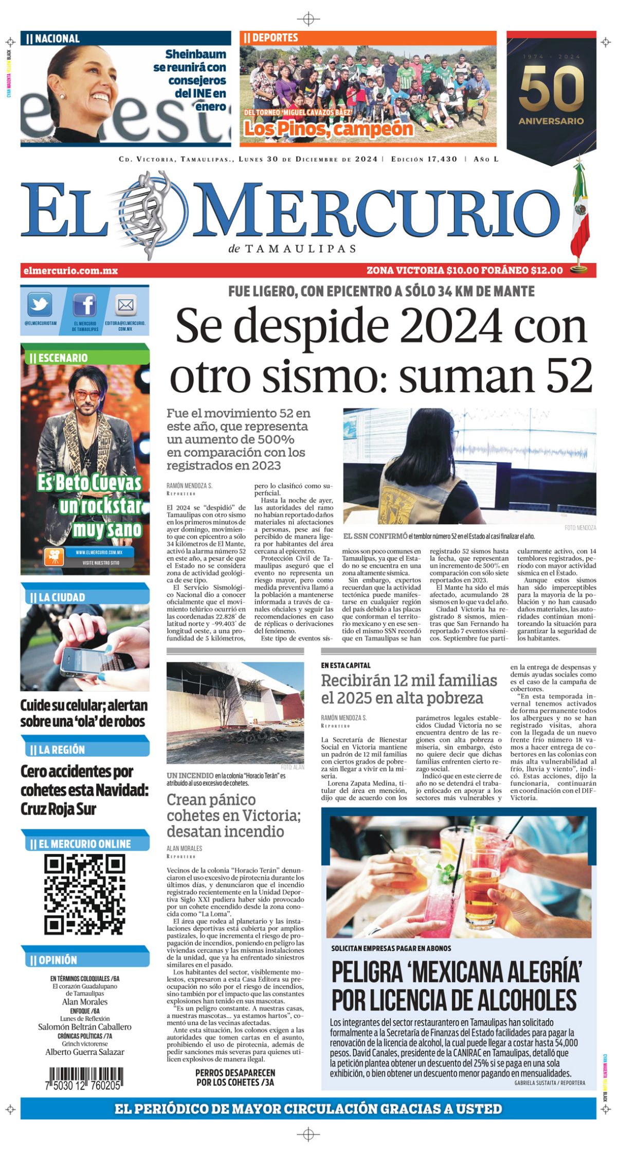 Se despide 2024 con otro sismo : suman 52