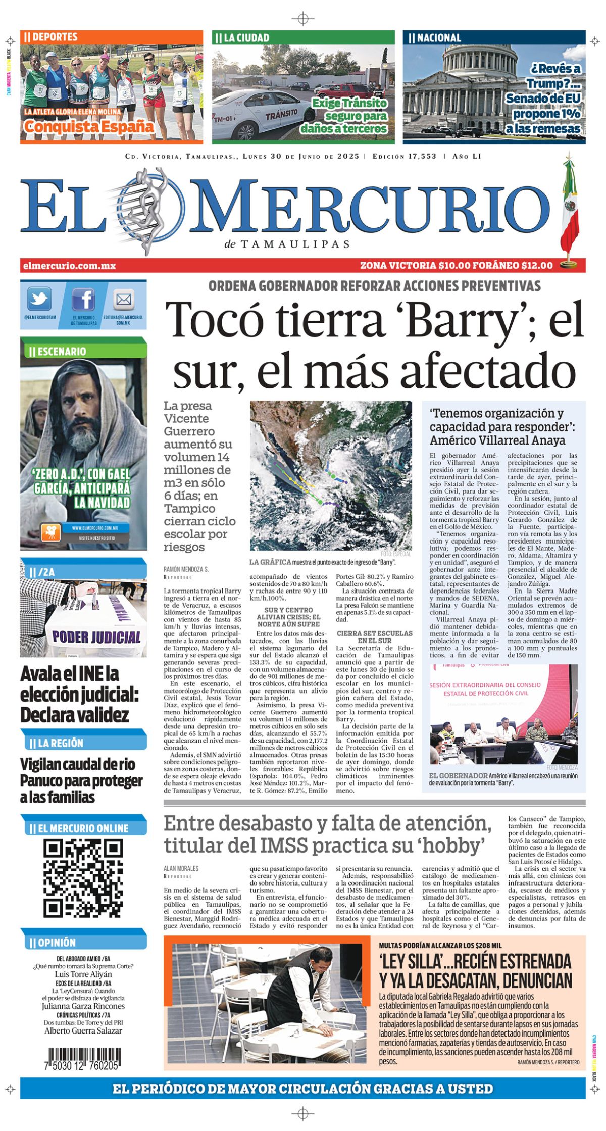 Tocó tierra ‘Barry’; el  sur, el más afectado