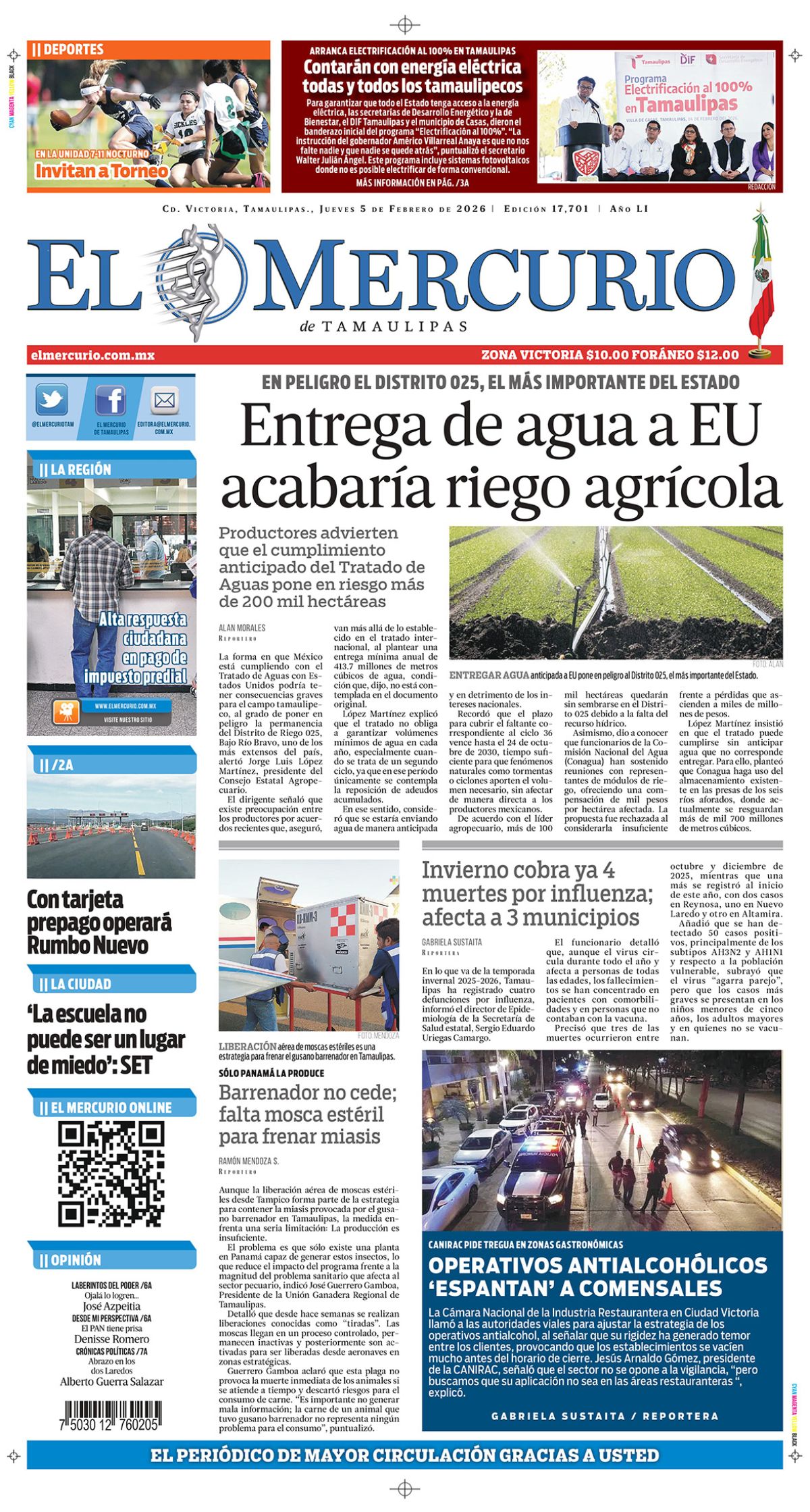 Entrega de agua a EU acabaría riego agrícola