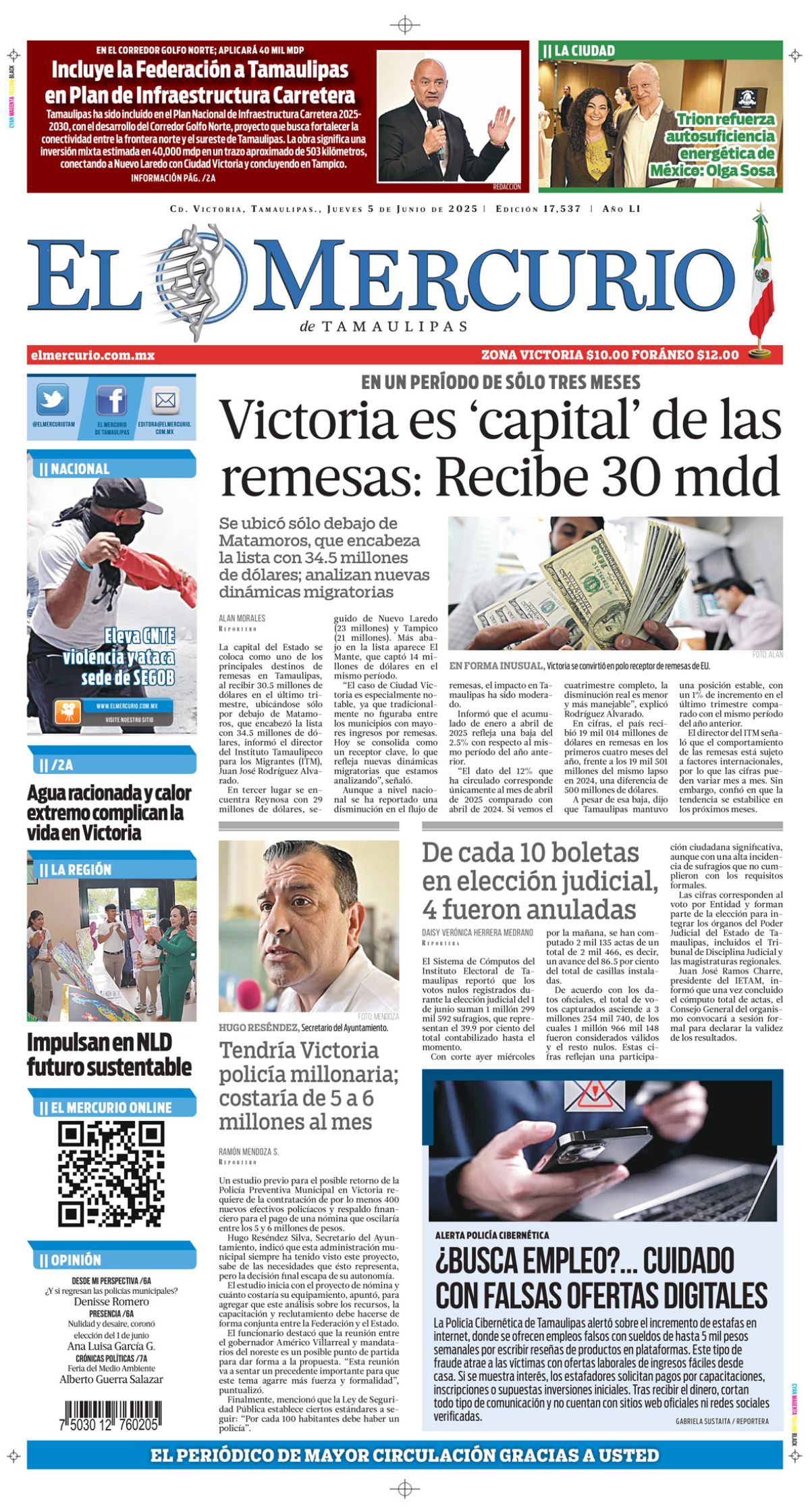 Victoria es ‘capital’ de las remesas: Recibe 30 mdd