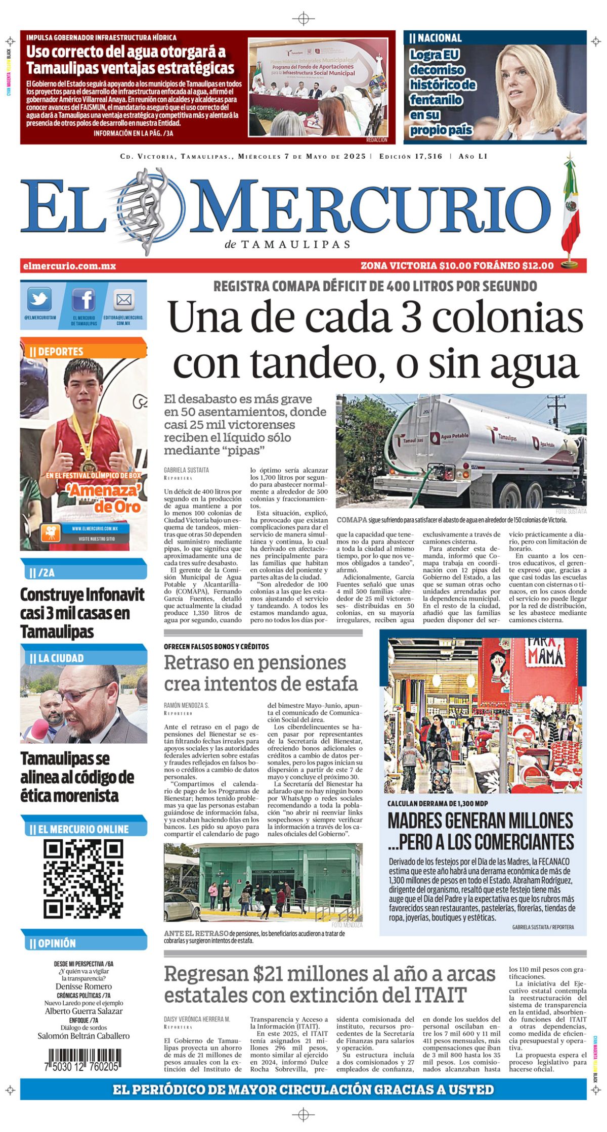 Una de cada 3 colonias con tandeo, o sin agua
