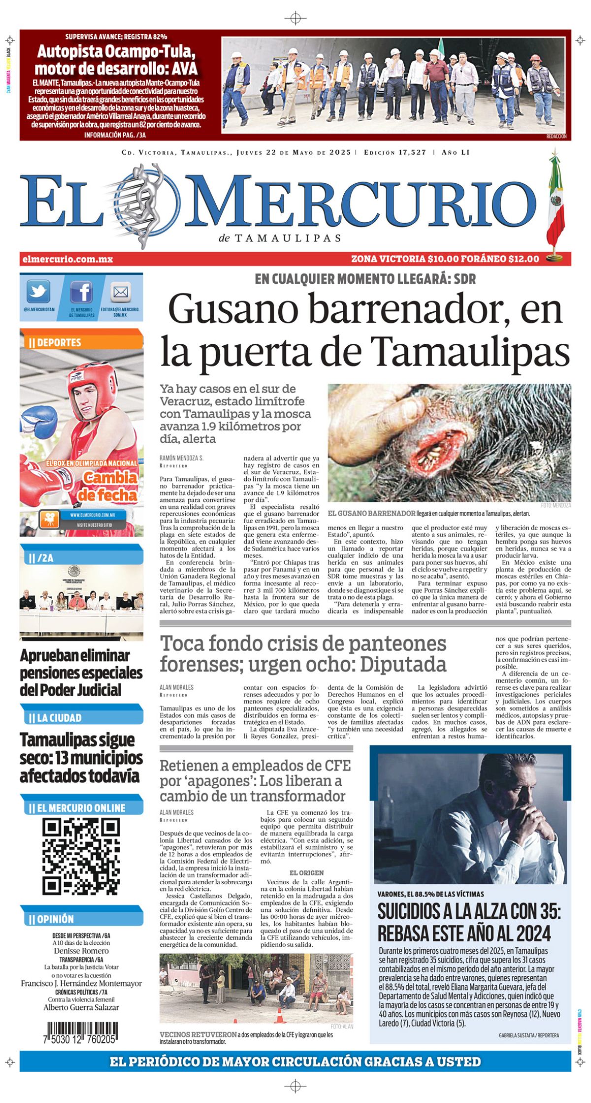 Gusano barrenador, en la puerta de Tamaulipas