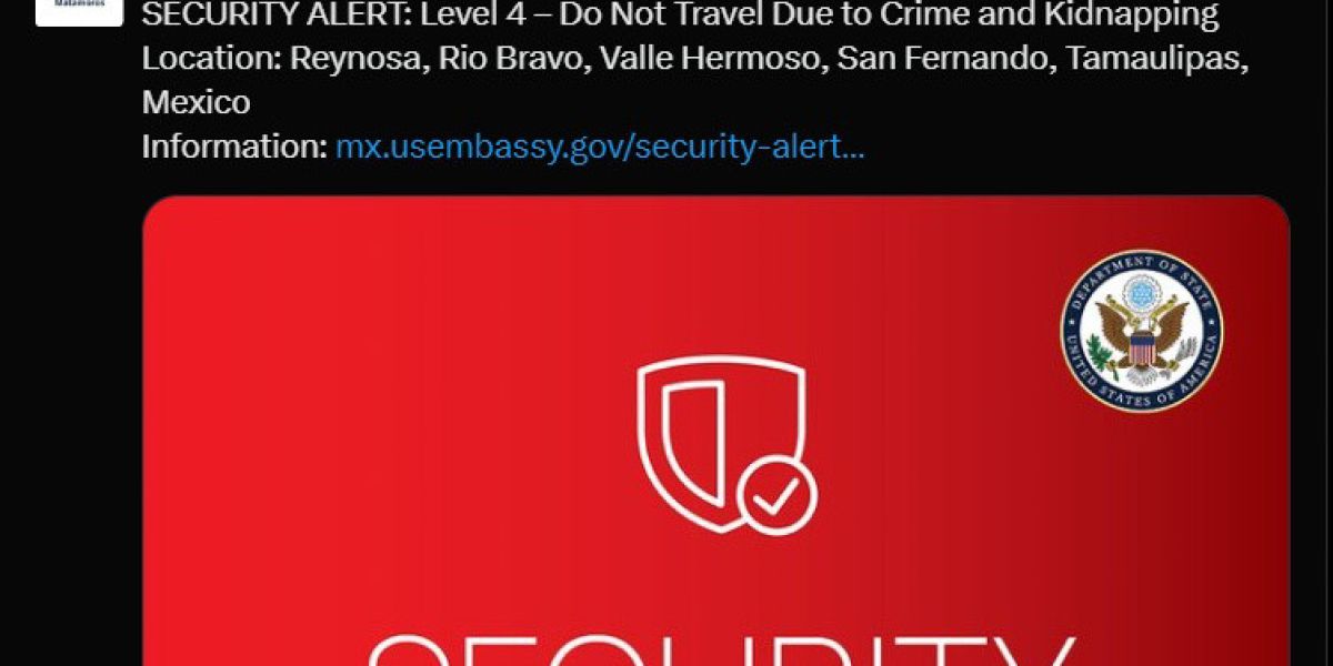 Consulado de Estados Unidos emite alerta por inseguridad en Tamaulipas