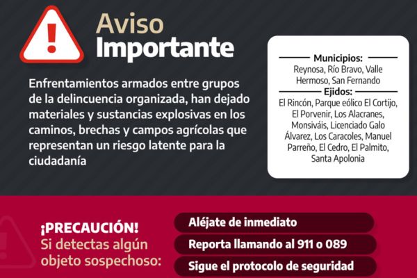 Alertan por explosivos en 11 ejidos de 4 municipios