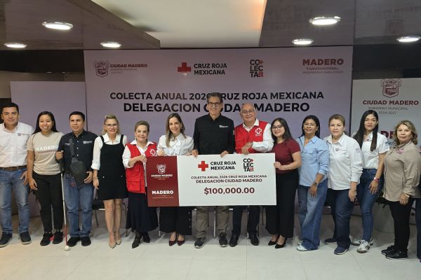 Gobierno de Madero entrega donativo de 100 mil pesos a la Cruz Roja