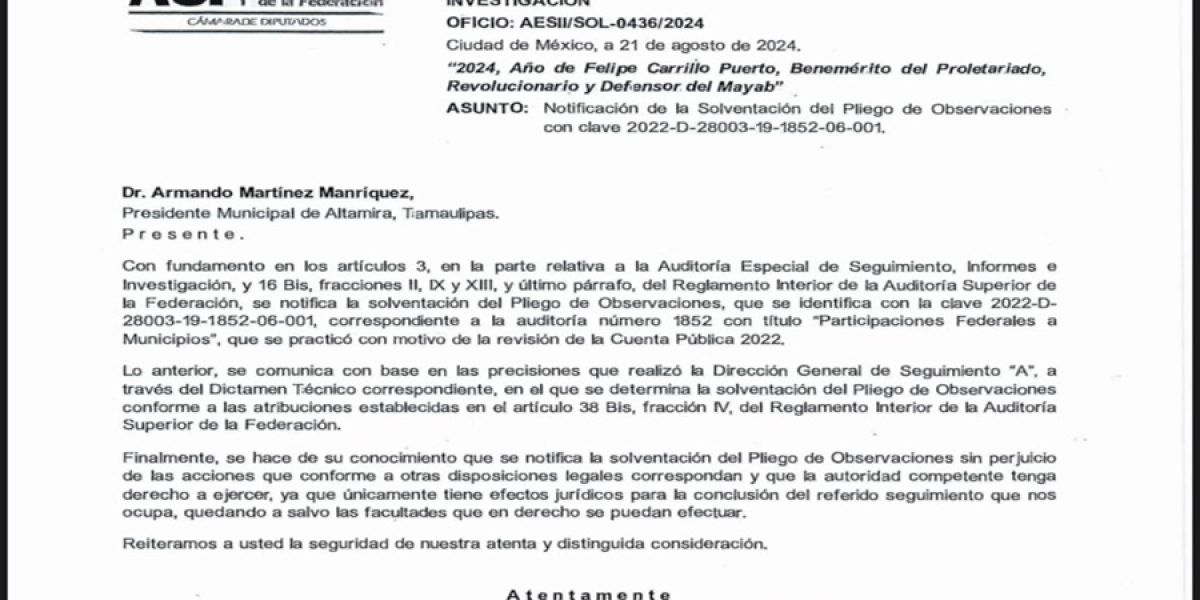 Cumple Gobierno de Altamira con la Auditoría Superior de la Federación