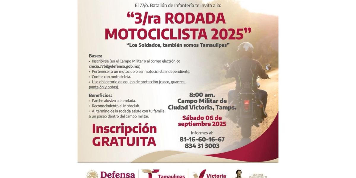 Invita SEDENA a Tercera Rodada Motociclista en Victoria