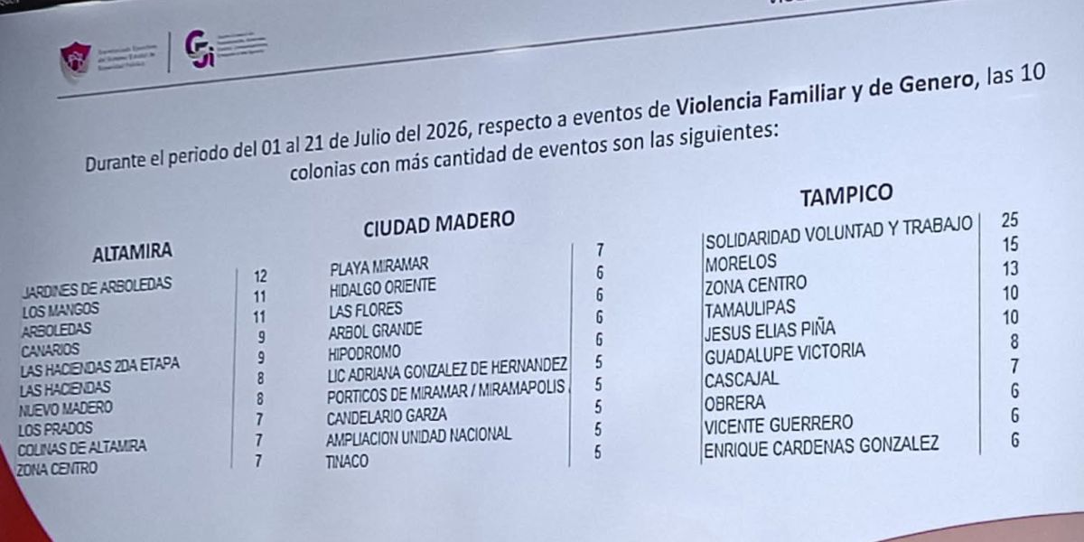 Violencia familiar y de género, el principal foco rojo en el sur de Tamaulipas; suman 251 reportes en julio