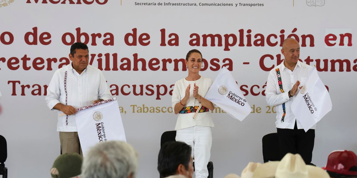 Presidenta Sheinbaum encabeza inicio de obra de carretera que conectará Tabasco, Campeche y Chiapas