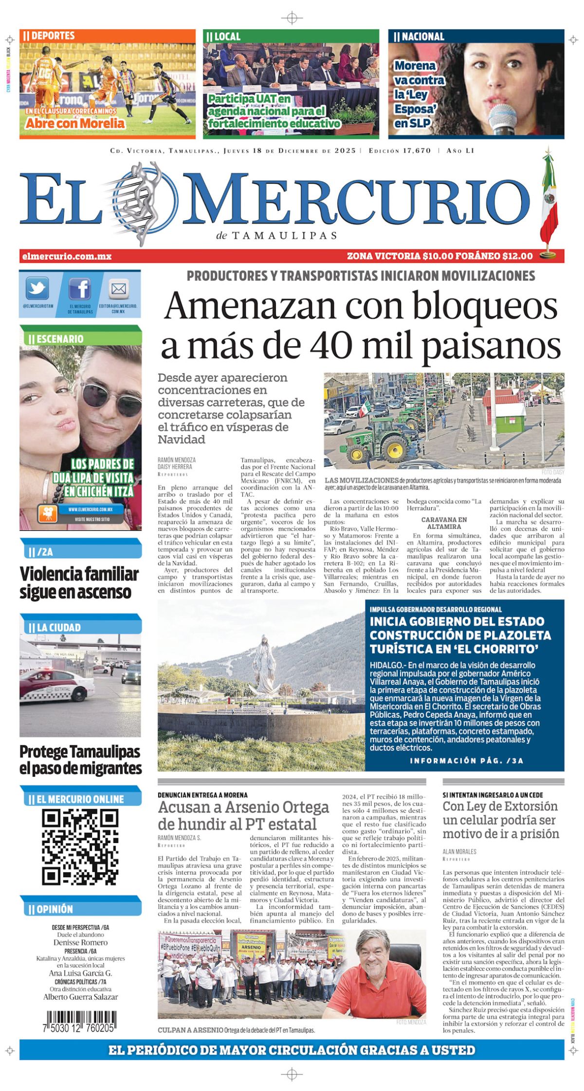 Amenazan con bloqueos a mas de 40 mil paisanos