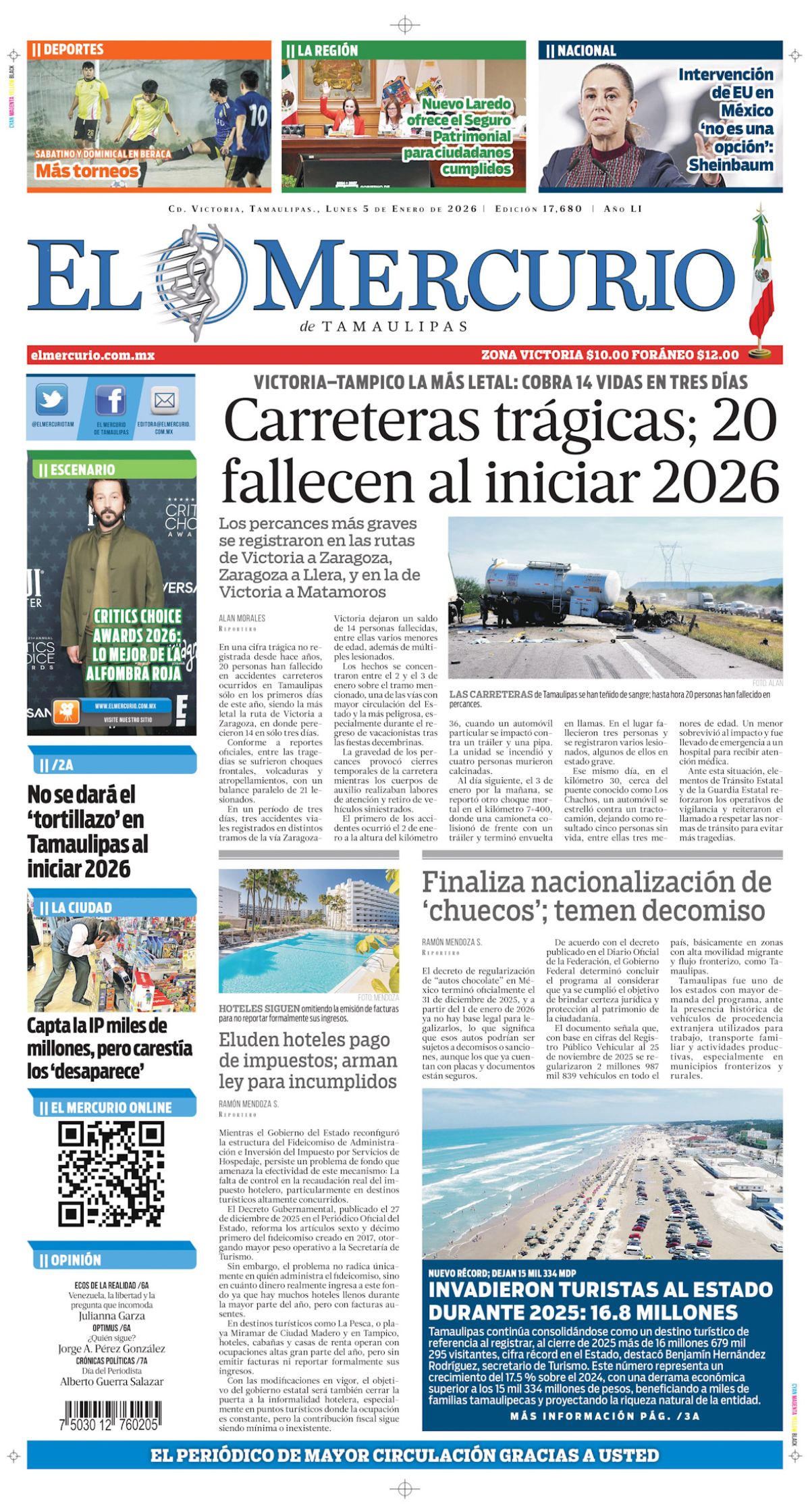 Carreteras trágicas ; 20 fallecen al iniciar 2026