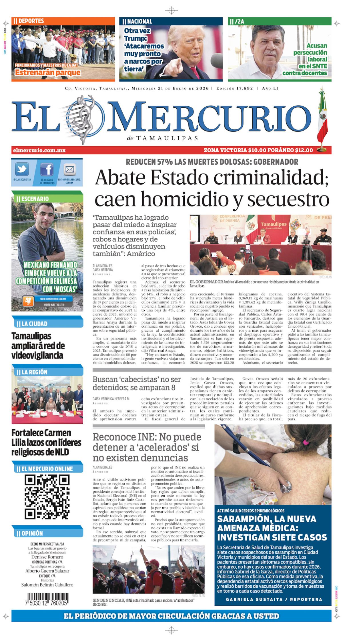 Abate Estado criminalidad; caen homicidio y secuestro