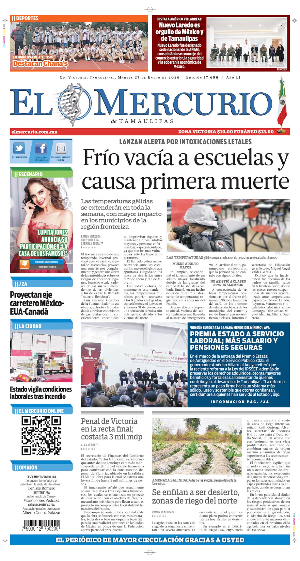 Frio vacía a escuelas y causa primera muerte