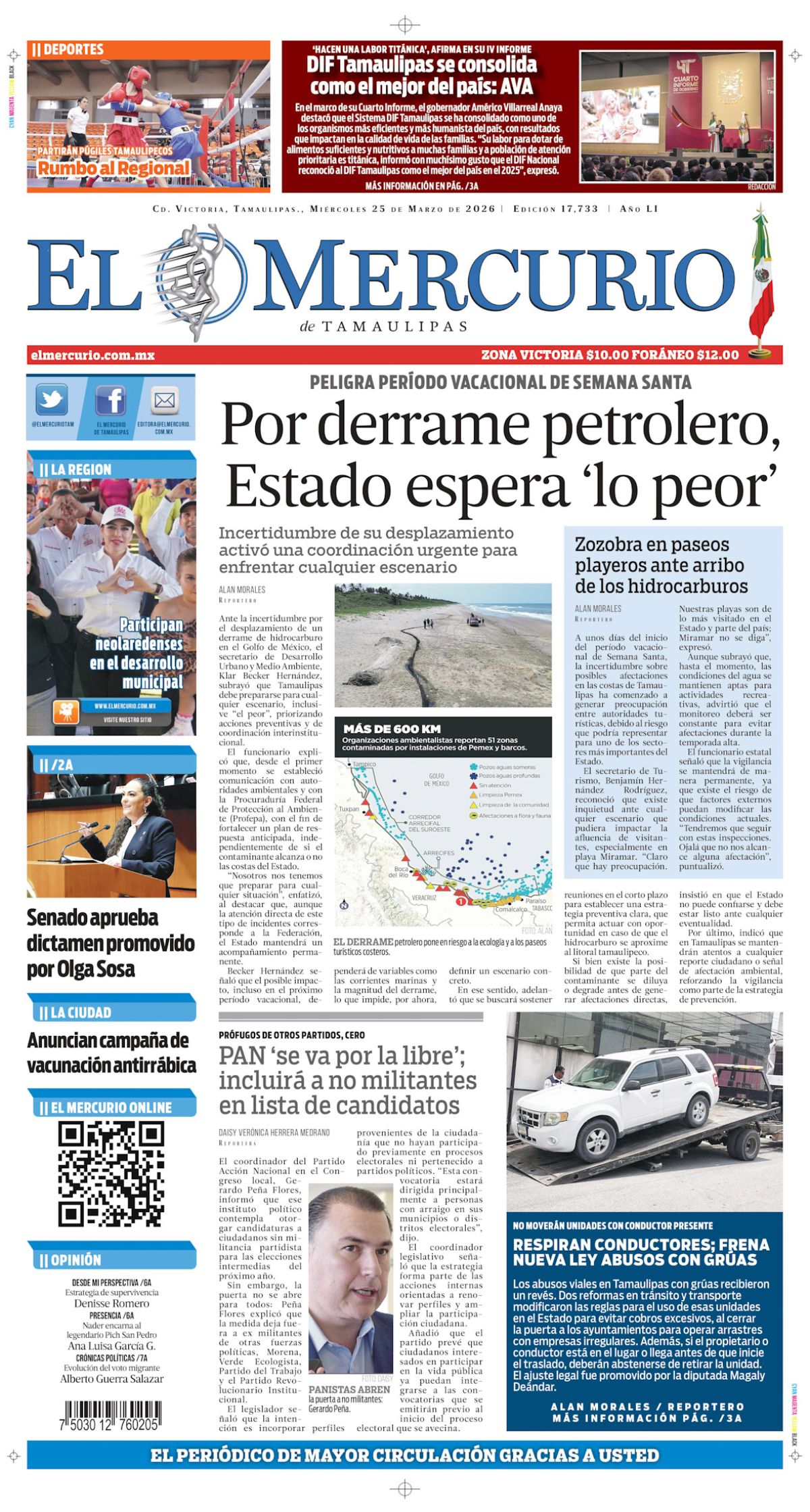 Por derrame petrolero, Estado espera ‘lo peor’