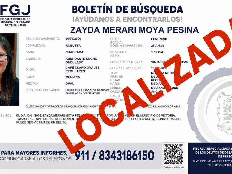 Aparece con vida Zayda Merari tras cuatro días desaparecida 