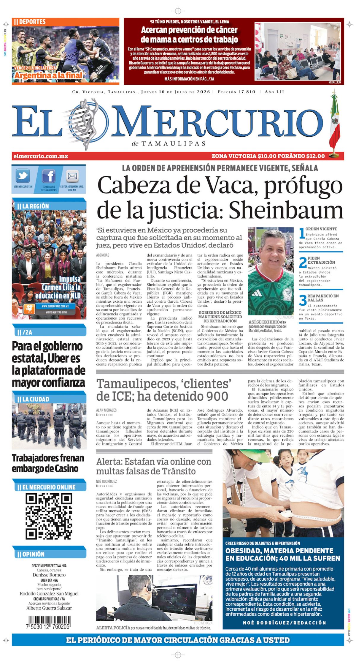 Cabeza de Vaca, prófugo de la justicia: Sheinbaum