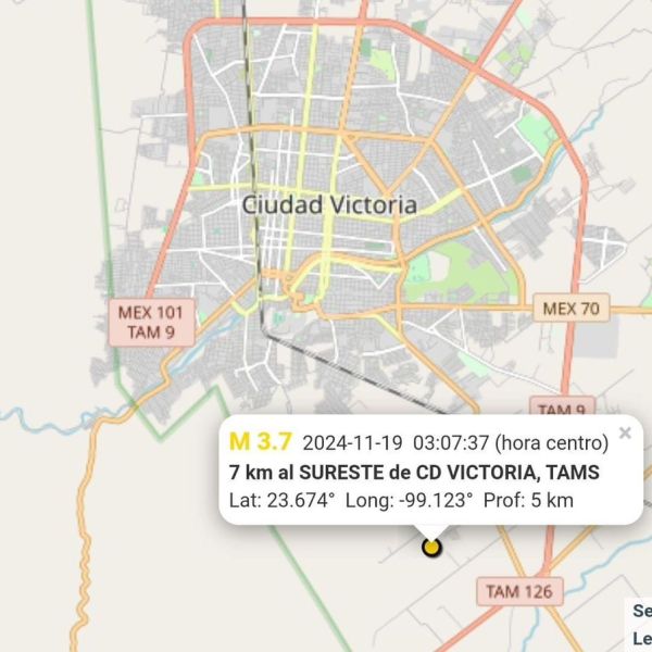 Sismo de magnitud 3.7 en Ciudad Victoria