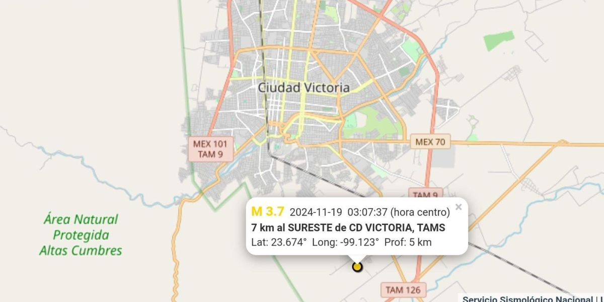 Sismo de magnitud 3.7 en Ciudad Victoria