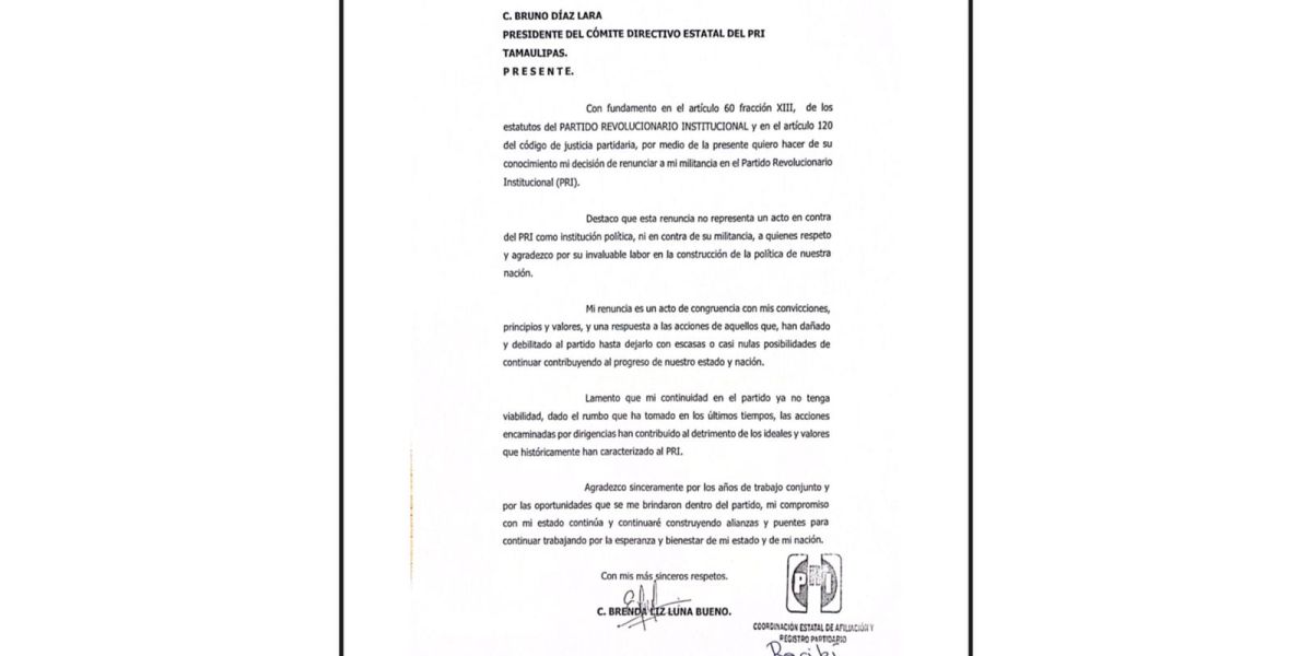 Primera renuncia a la dirigencia de Bruno Díaz en el PRI