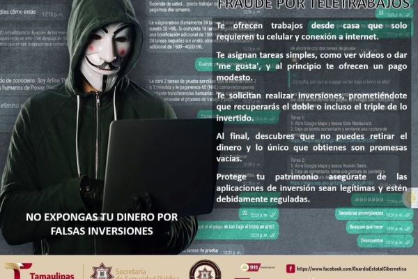 Alertan sobre fraudes en teletrabajos en Tamaulipas