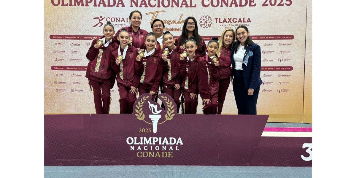 Presentación dorada de gimnasia rítmica de Tamaulipas en Olimpiada Nacional