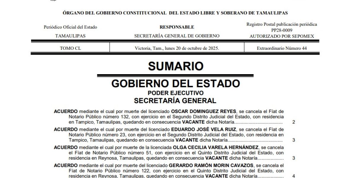 Tamaulipas se queda sin ocho notarías: ola de cancelaciones sacude al gremio notarial