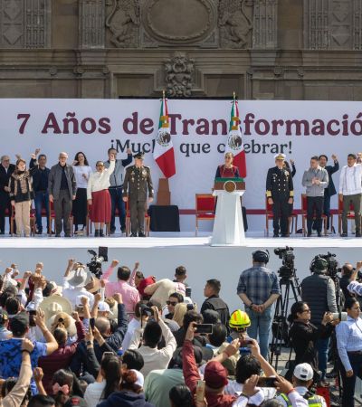 Ante 600 mil personas en el Zócalo, Presidenta Sheinbaum celebra 7 años de la Cuarta Transformación