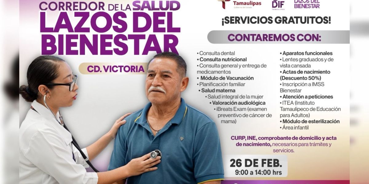 DIF Tamaulipas invita a las familias de Victoria a participar en los Corredores de la Salud “Lazos del Bienestar”
