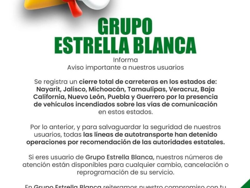 Central de Autobuses Suspende corridas