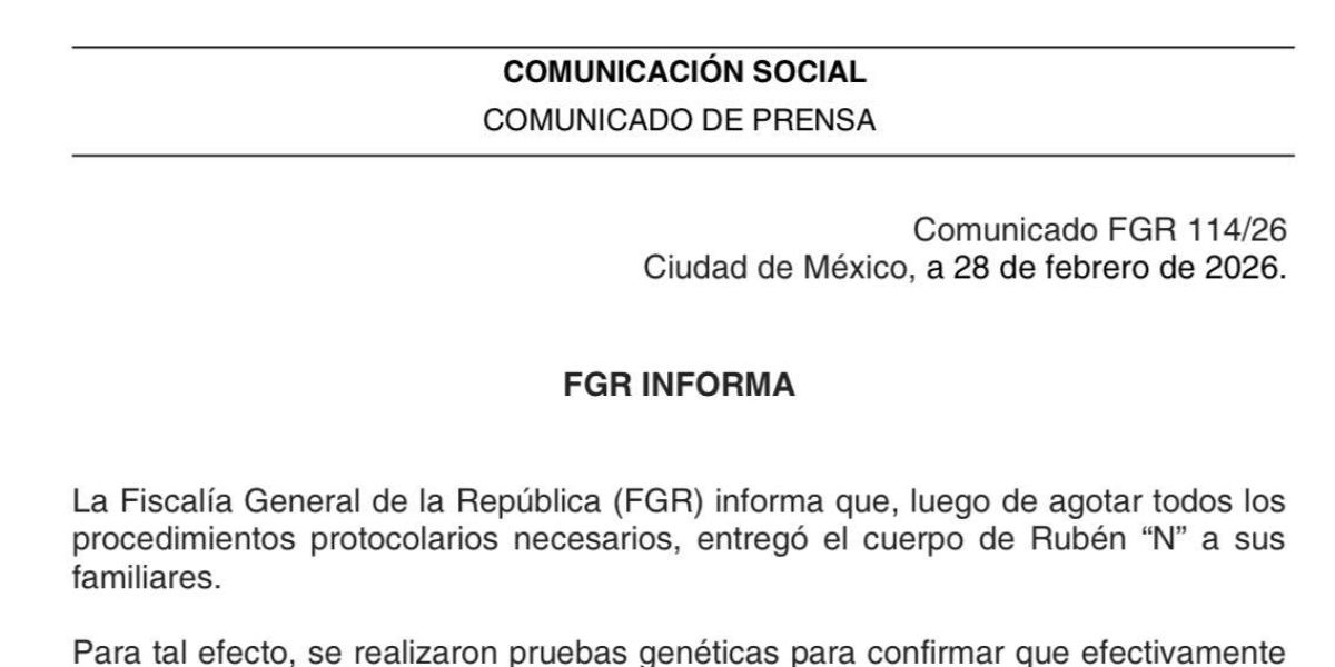 Confirma Fiscalía entrega del cuerpo de “El Mencho”, a sus familiares