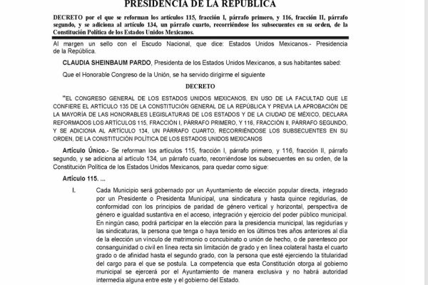 Entra en vigor Reforma Constitucional contra Candidaturas Familiares