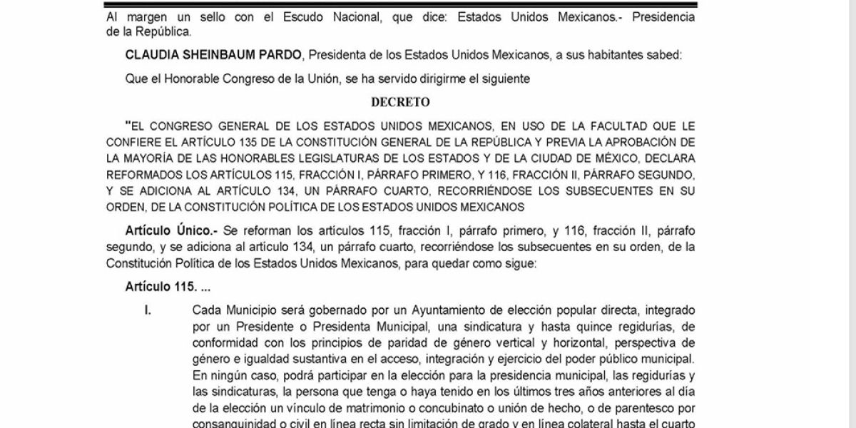 Entra en vigor Reforma Constitucional contra Candidaturas Familiares