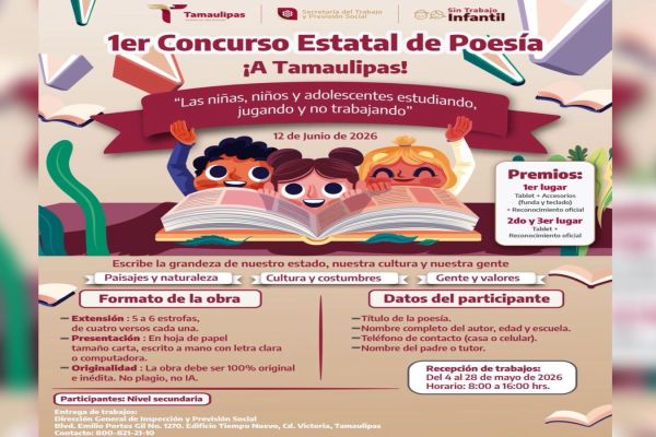 Prepara STPS concurso estatal de poesía para impulsar talento juvenil y prevención del trabajo infantil