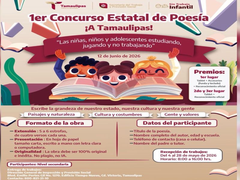 Prepara STPS concurso estatal de poesía para impulsar talento juvenil y prevención del trabajo infantil