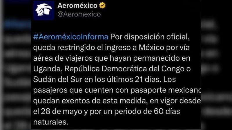 México restringe el ingreso de viajeros internacionales por riesgo de ébola